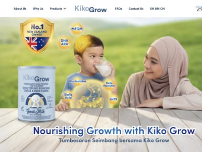 Kiko Grow: trilingual goat milk brand site for Malaysia - Website Creation
