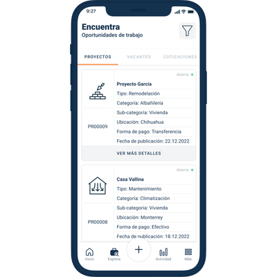 App móvil TRACKET - Red social de construcción - Mobile App