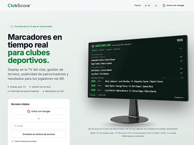 ClubScore — marcadores en tiempo real para clubes deportivos - Creación de Sitios Web
