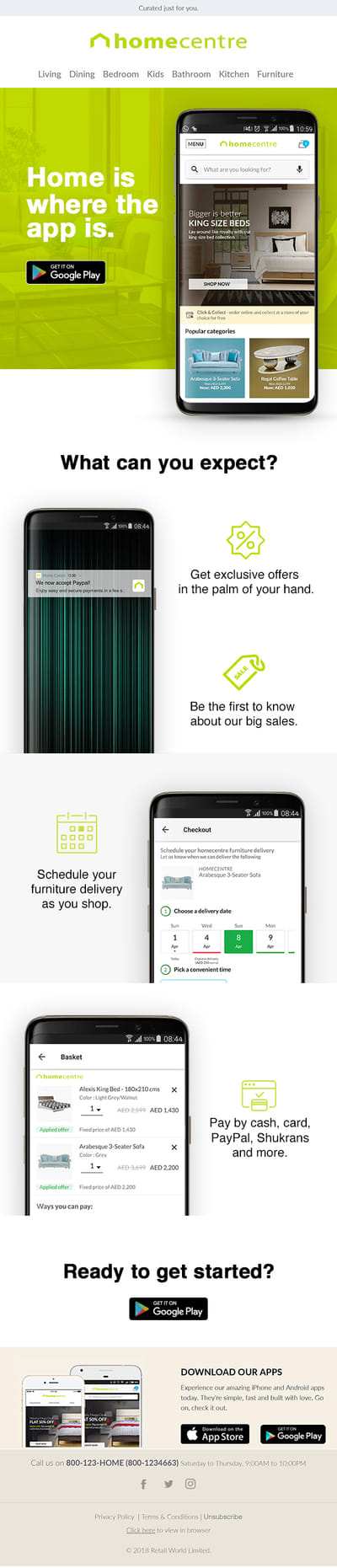 Home Centre app landing page - Copywriting