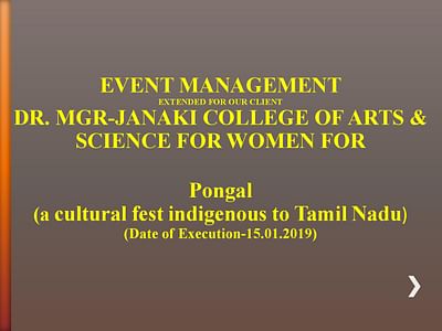 EVENT MGMNT  FOR  MGR-JANAKI COLLEGE FOR WOMEN - Relaciones Públicas (RRPP)