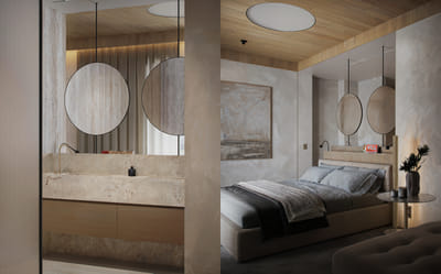 Interior Visualisation: Wood and Stone Elegance - 3D