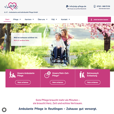 A.i.P. Pflege RT / Markenrelaunch & strategische Neuausrichtung - Webseitengestaltung