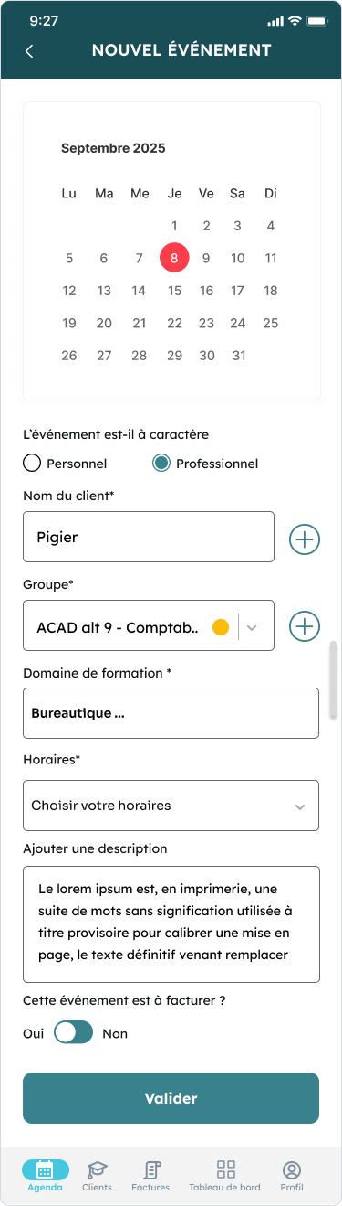 Timmy - App mobile pour les formateurs indépendants - Application mobile