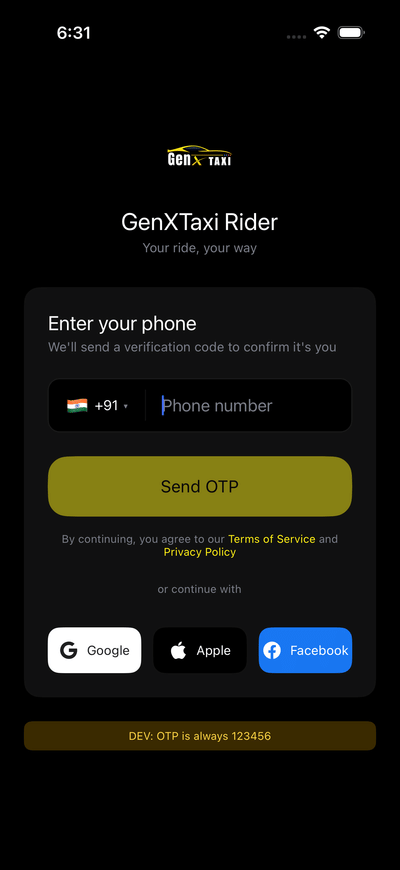 GenXTaxi - Uber Clone - Mobile App