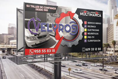 Diseño y rotulación de valla publicitaria Velyros - Publicidad