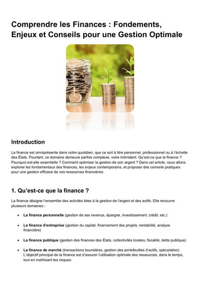 article comprendre les finances - Rédaction et traduction