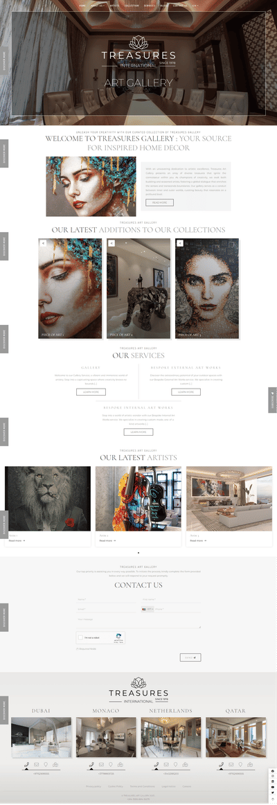 Développement et conception Site Web Officiel Treasures Art Gallery - Création de site internet