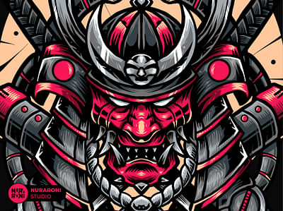 Oni Mask Samurai Illustration - Grafische Identiteit