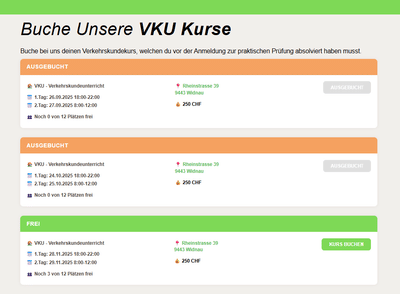 Webseite mit Buchungssystem für eine Fahrschule - Webanwendung