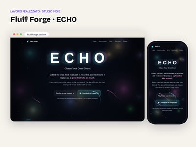 Pagina di lancio per ECHO, gioco di Fluff Forge - Creazione di siti web