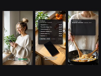 Grocery app ad in Dutch with animated UI cards - Producción vídeo