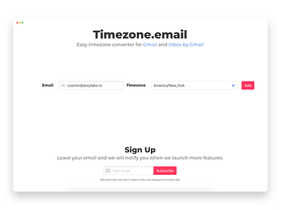 Timezone.email - Web Application