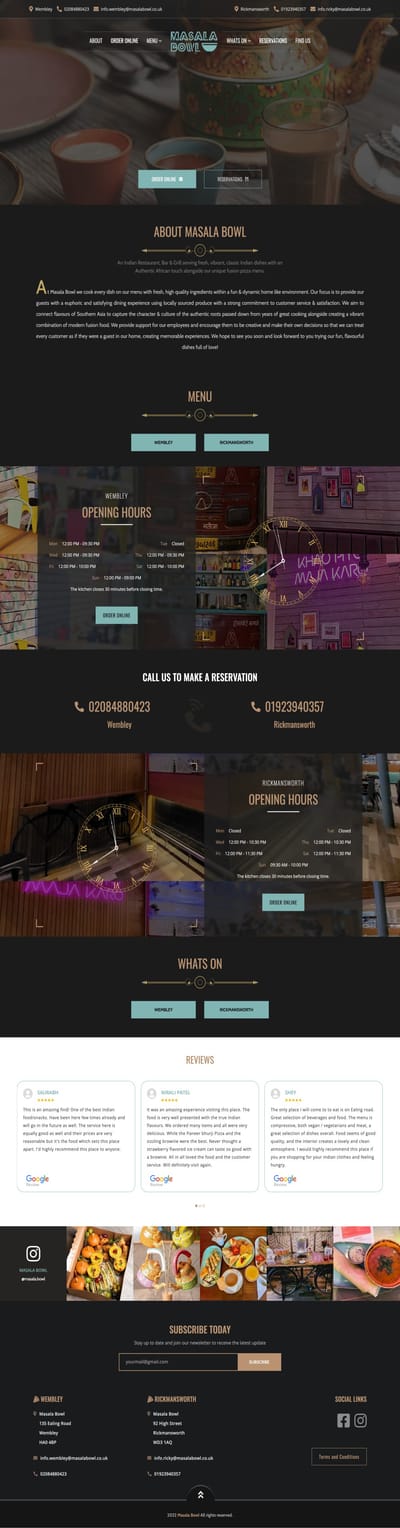 Website designed for Masala Bowl UK - Design & graphisme