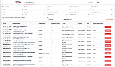 Training booking platform - Web Applicatie
