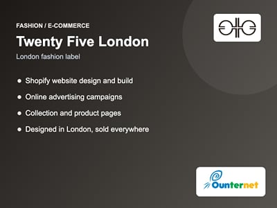 Twenty Five London: Shopify store and online ads for a fashion label - Website Creation
