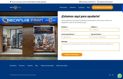 Diseño página + SEO: Recanvis Fran - Creación de Sitios Web