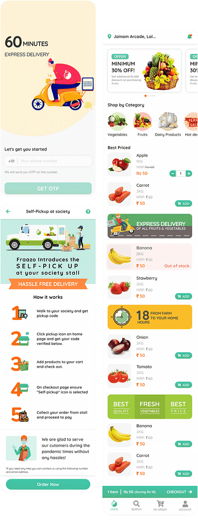 Fraazo - fresh vegetable and fruit delivery - Usabilidad (UX/UI)