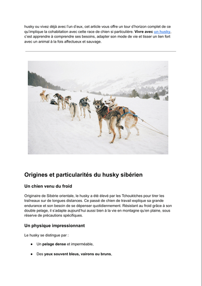 article vivre avec husky - Rédaction et traduction